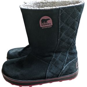Sorel Glacy Women's Waterproof Sherpa Lined Suede Winter Boots Size 7 in Black